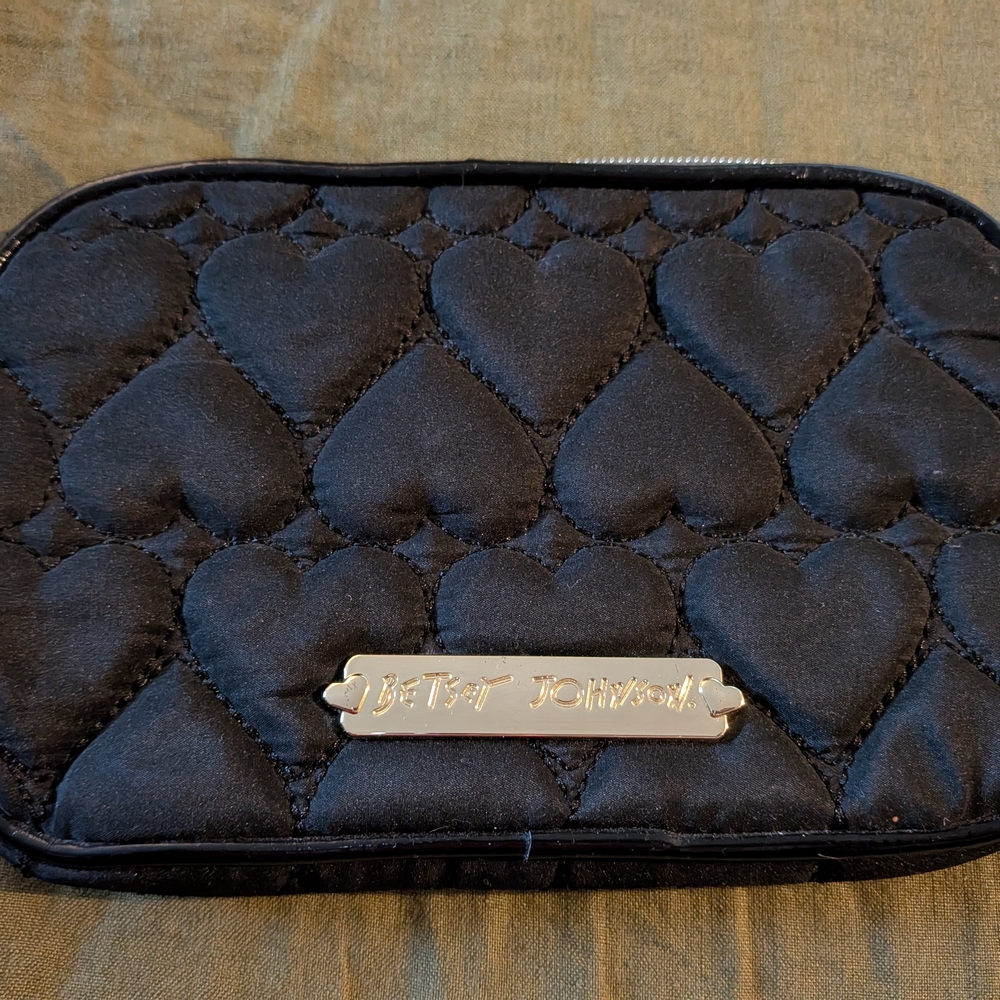 Betsey Johnson Black Quilted Heart Pouch